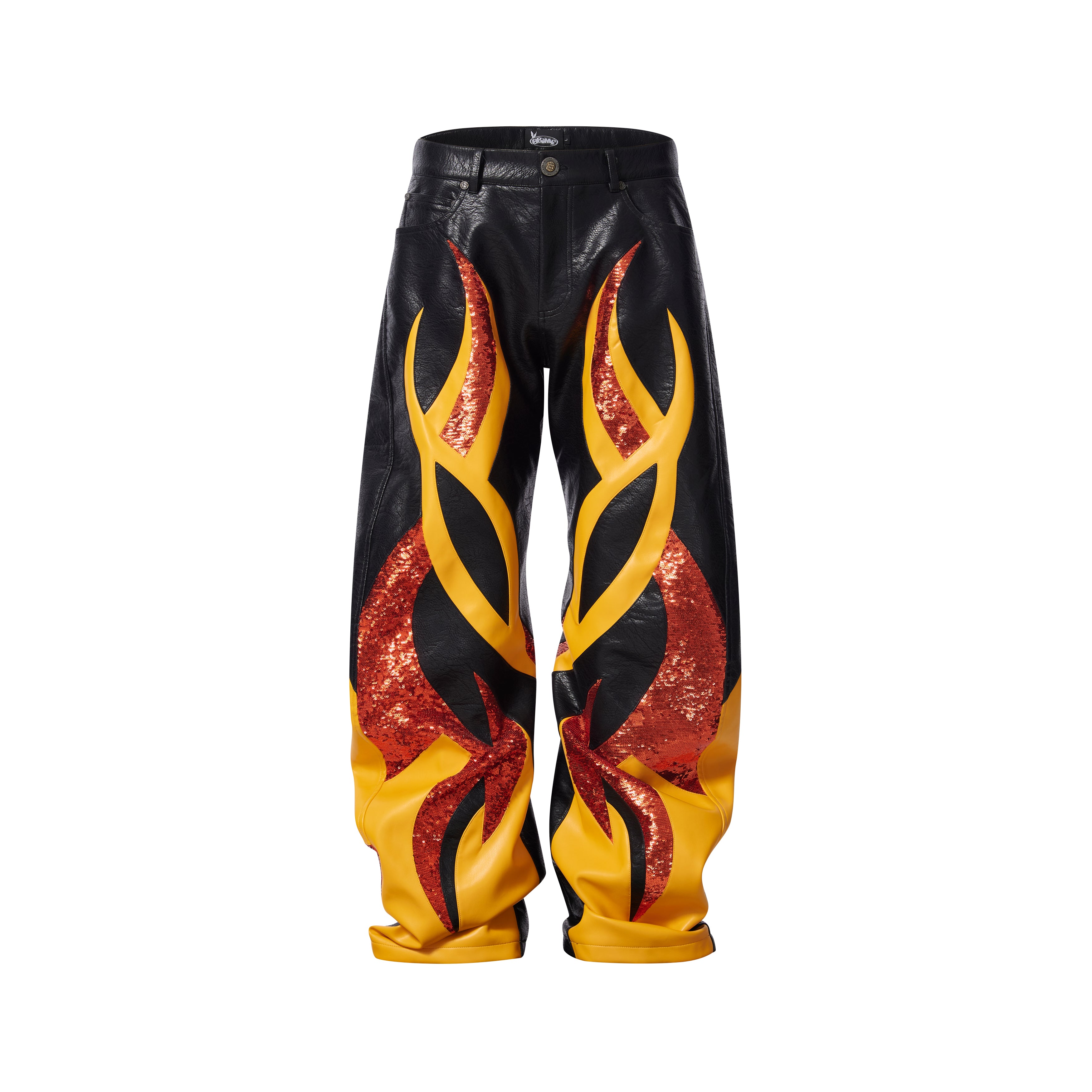 BBiMP Sequin Flame Moto Leather Pants