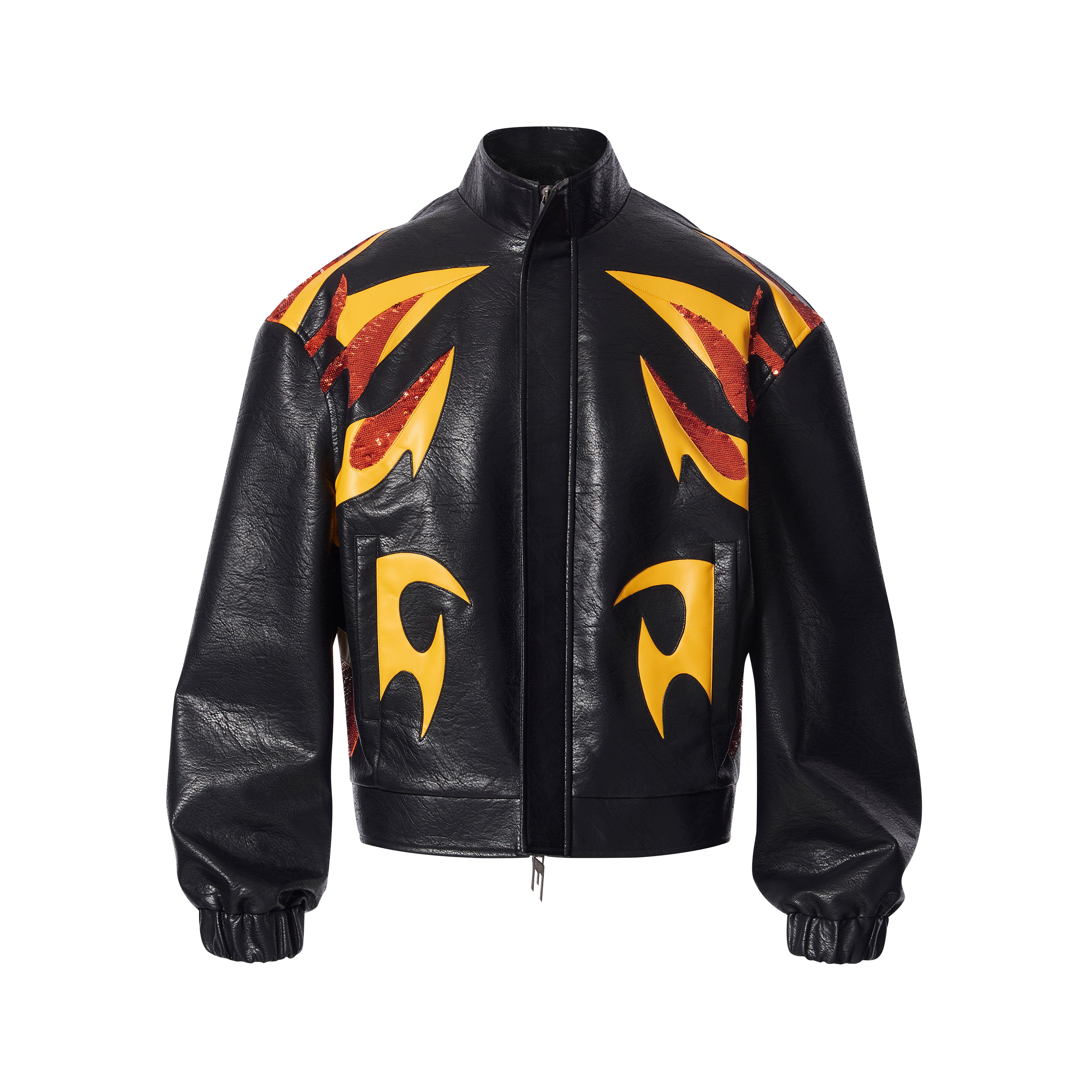 BBiMP Flame Embellished Sequin Leather Jacket