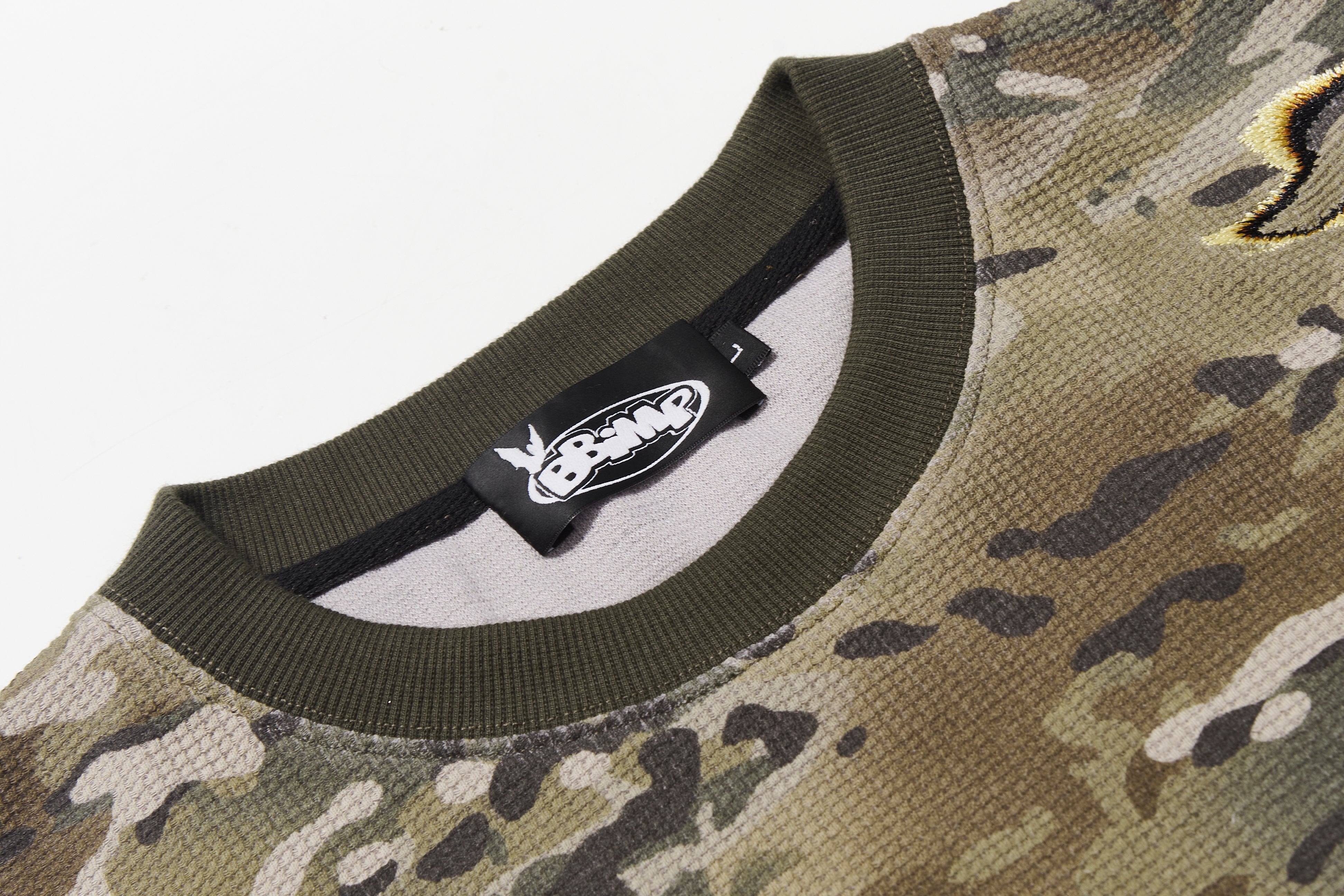 Burn Effect Camo Waffle Long Sleeve Tee