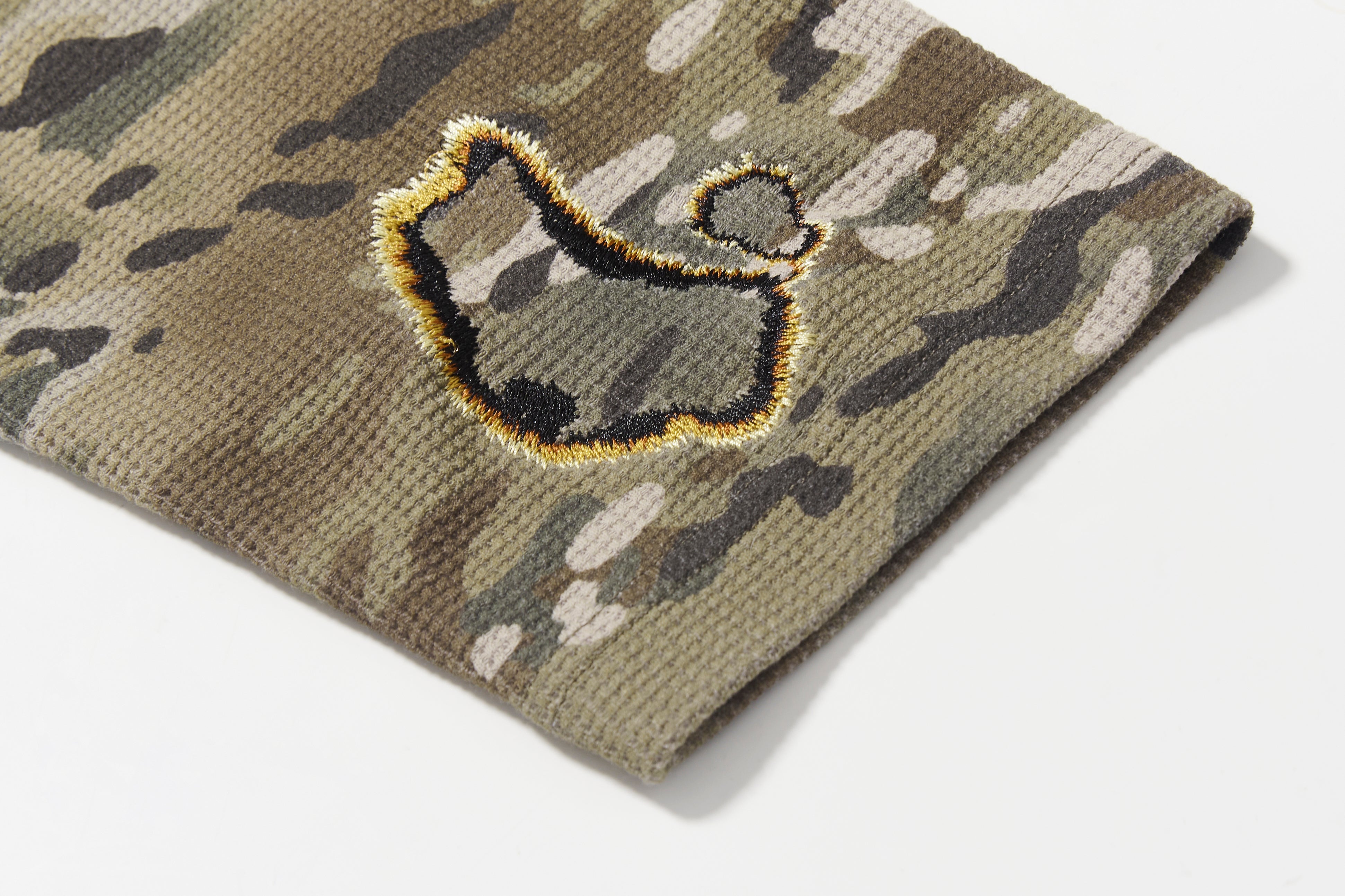 Burn Effect Camo Waffle Long Sleeve Tee