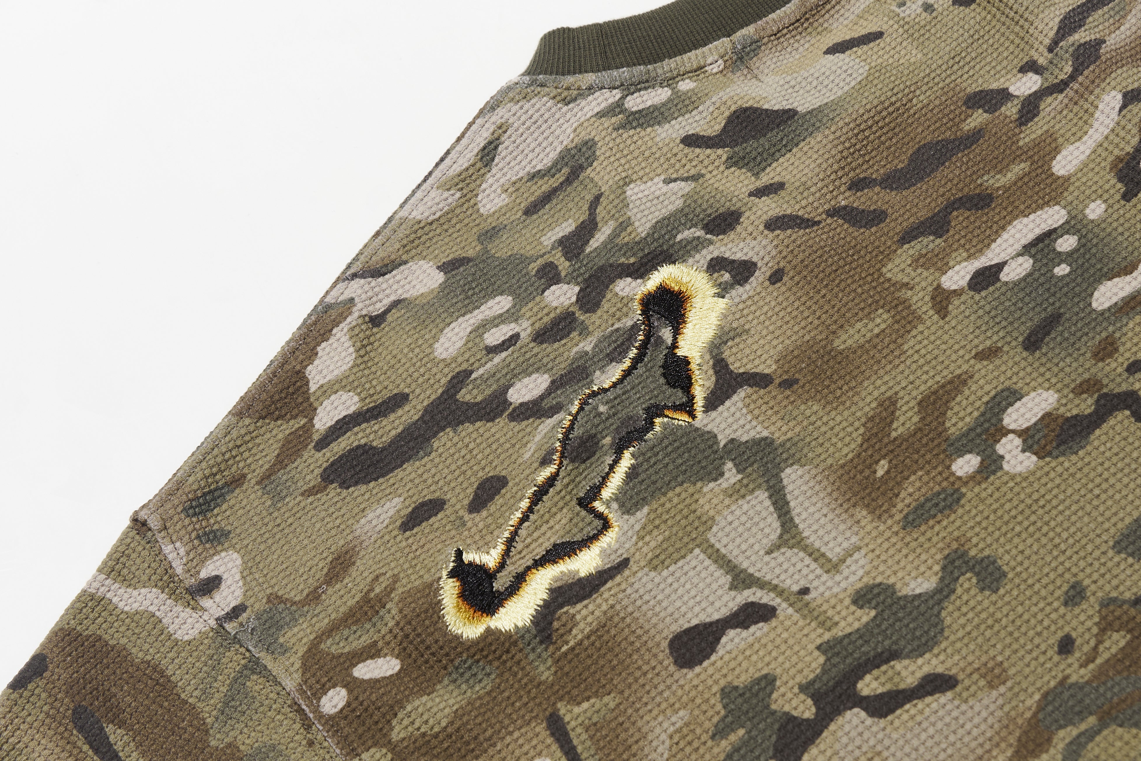 Burn Effect Camo Waffle Long Sleeve Tee