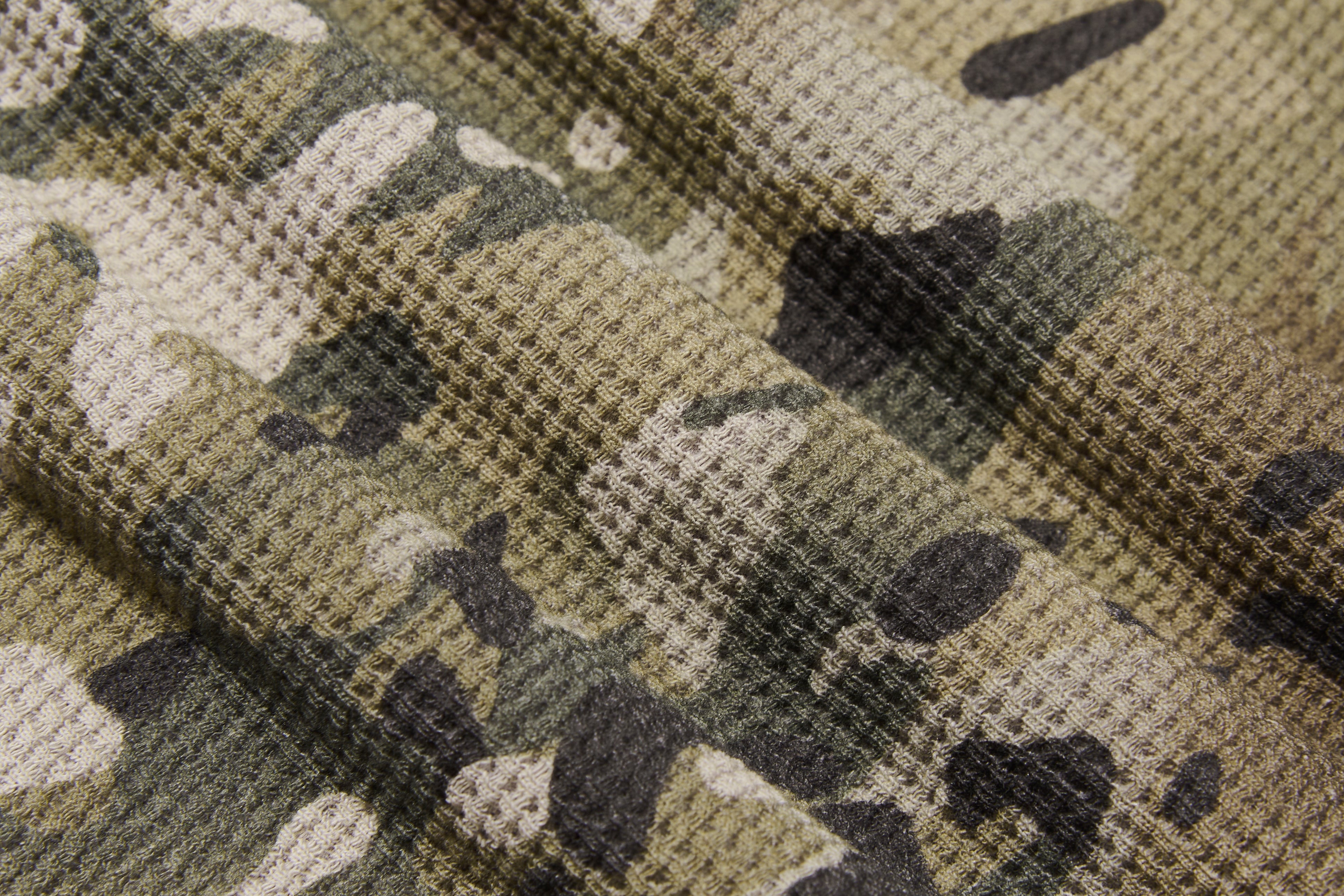 Burn Effect Camo Waffle Long Sleeve Tee