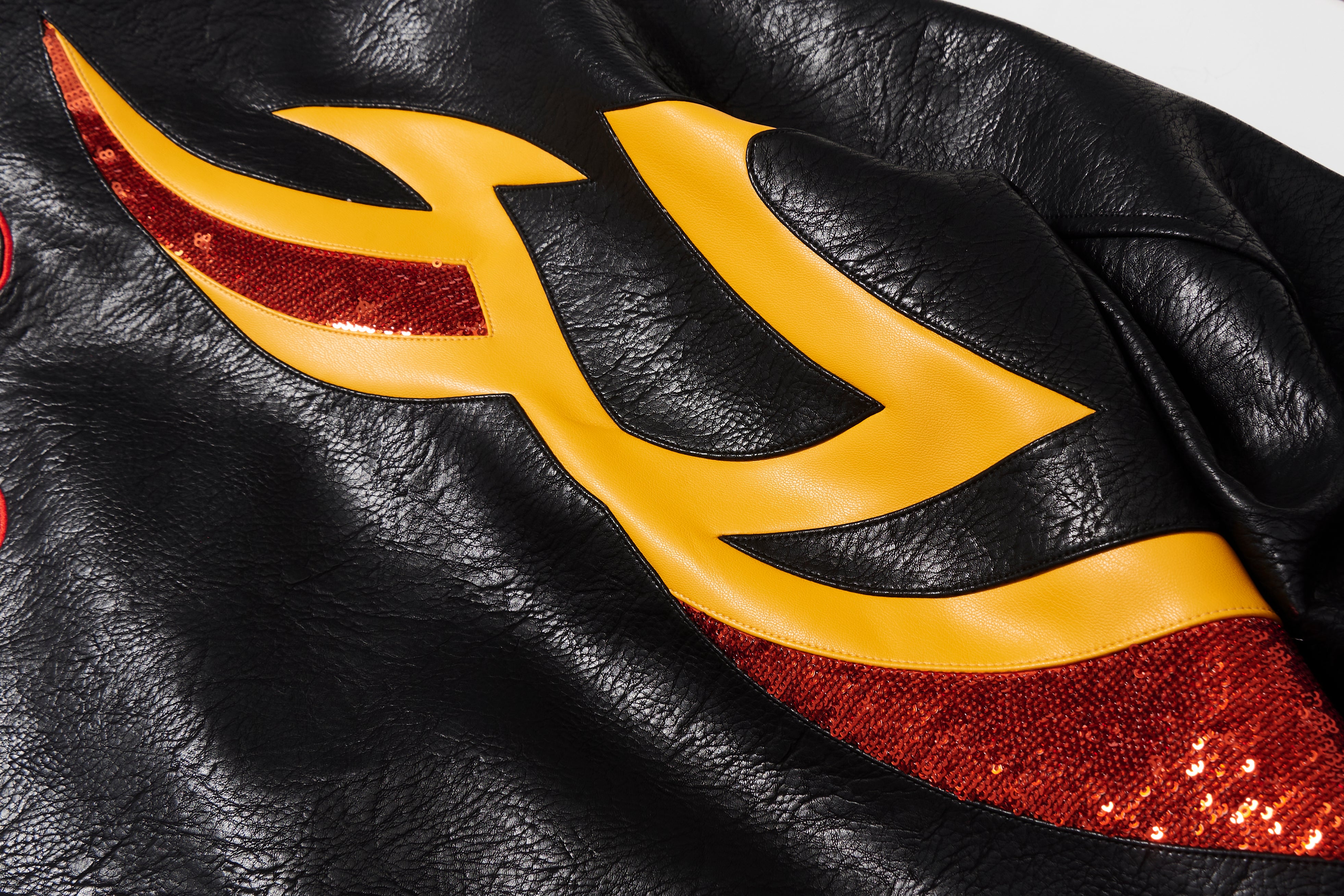 BBiMP Flame Embellished Sequin Leather Jacket