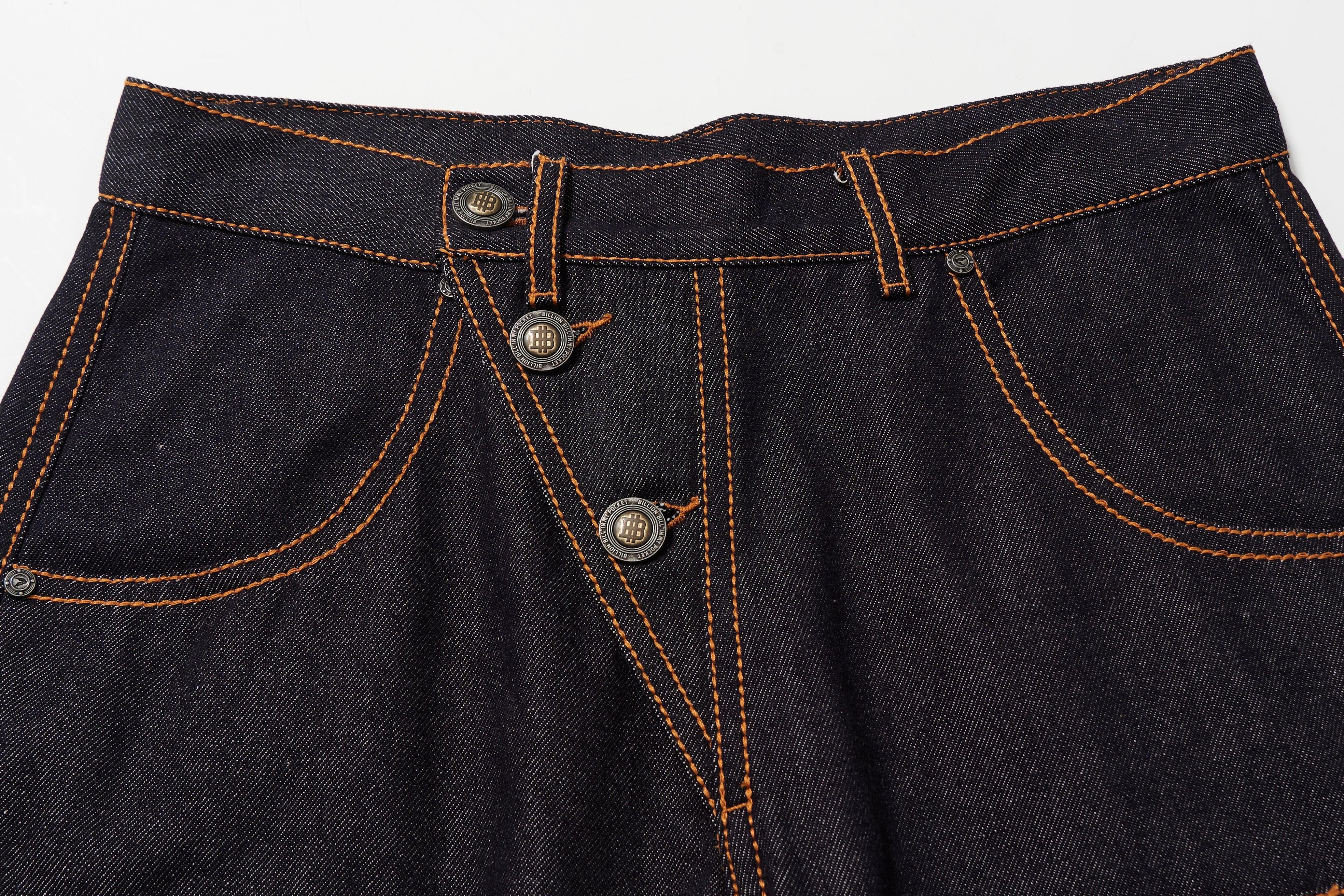 BBiMP Raw Denim Cargo Pants with Football Sequin Pattern - BBiMP