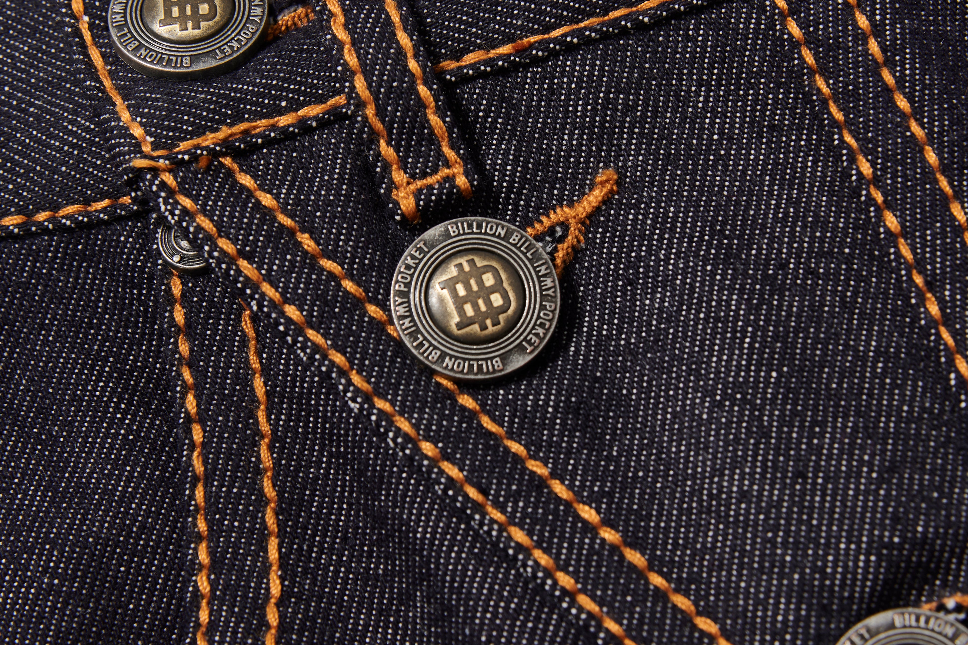 BBiMP Raw Denim Cargo Pants with Football Sequin Pattern