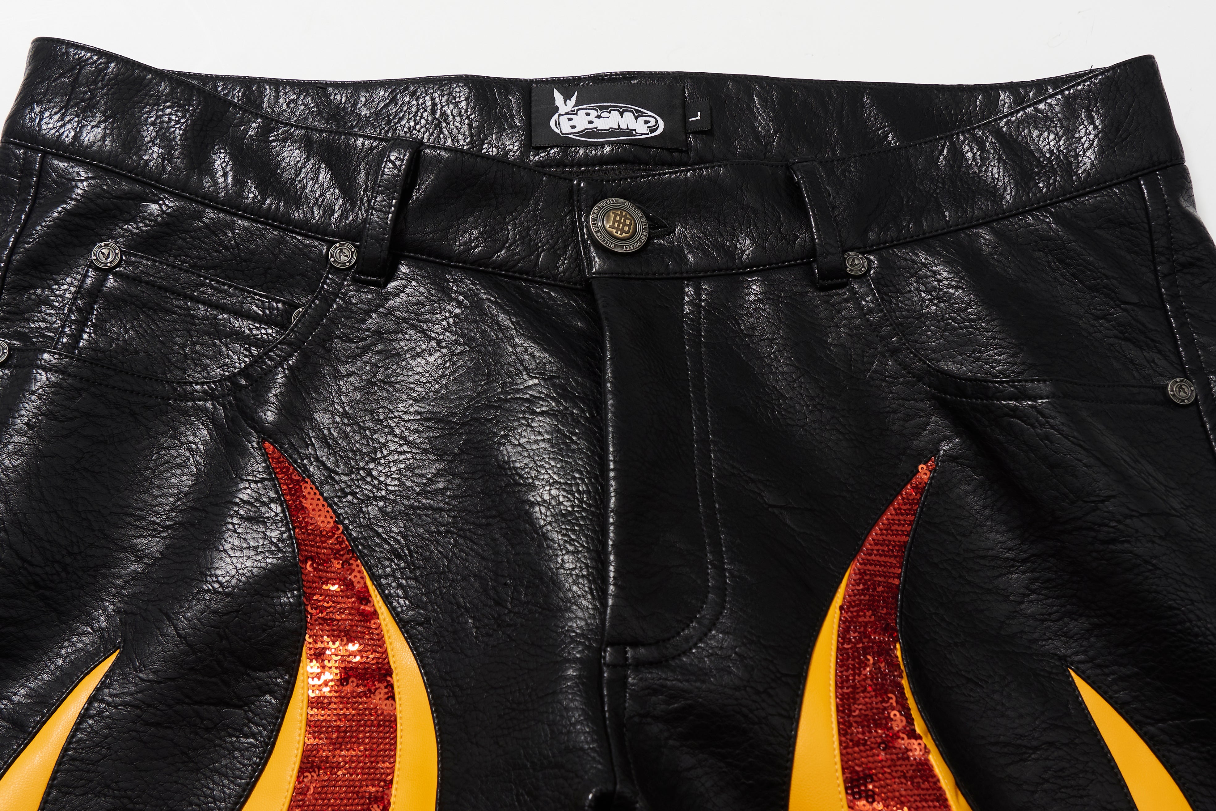 BBiMP Sequin Flame Moto Leather Pants