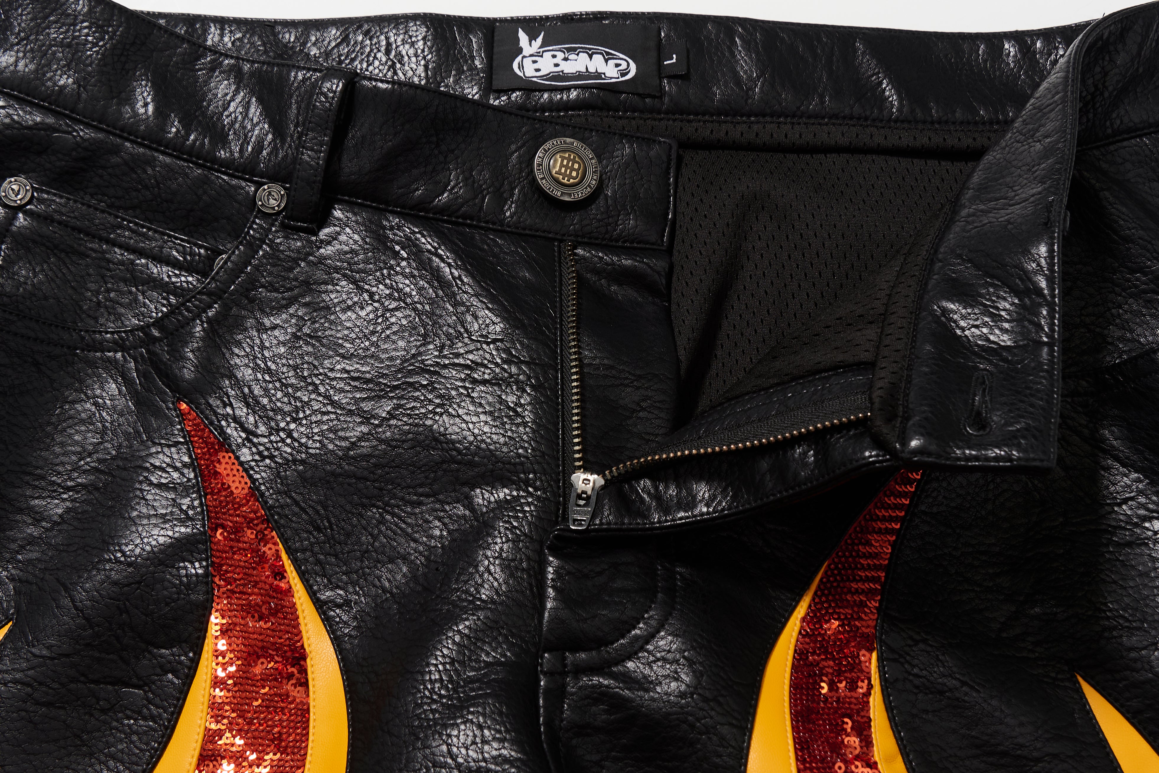 BBiMP Sequin Flame Moto Leather Pants