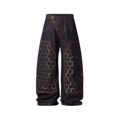 BBiMP Raw Denim Cargo Pants with Football Sequin Pattern - BBiMP