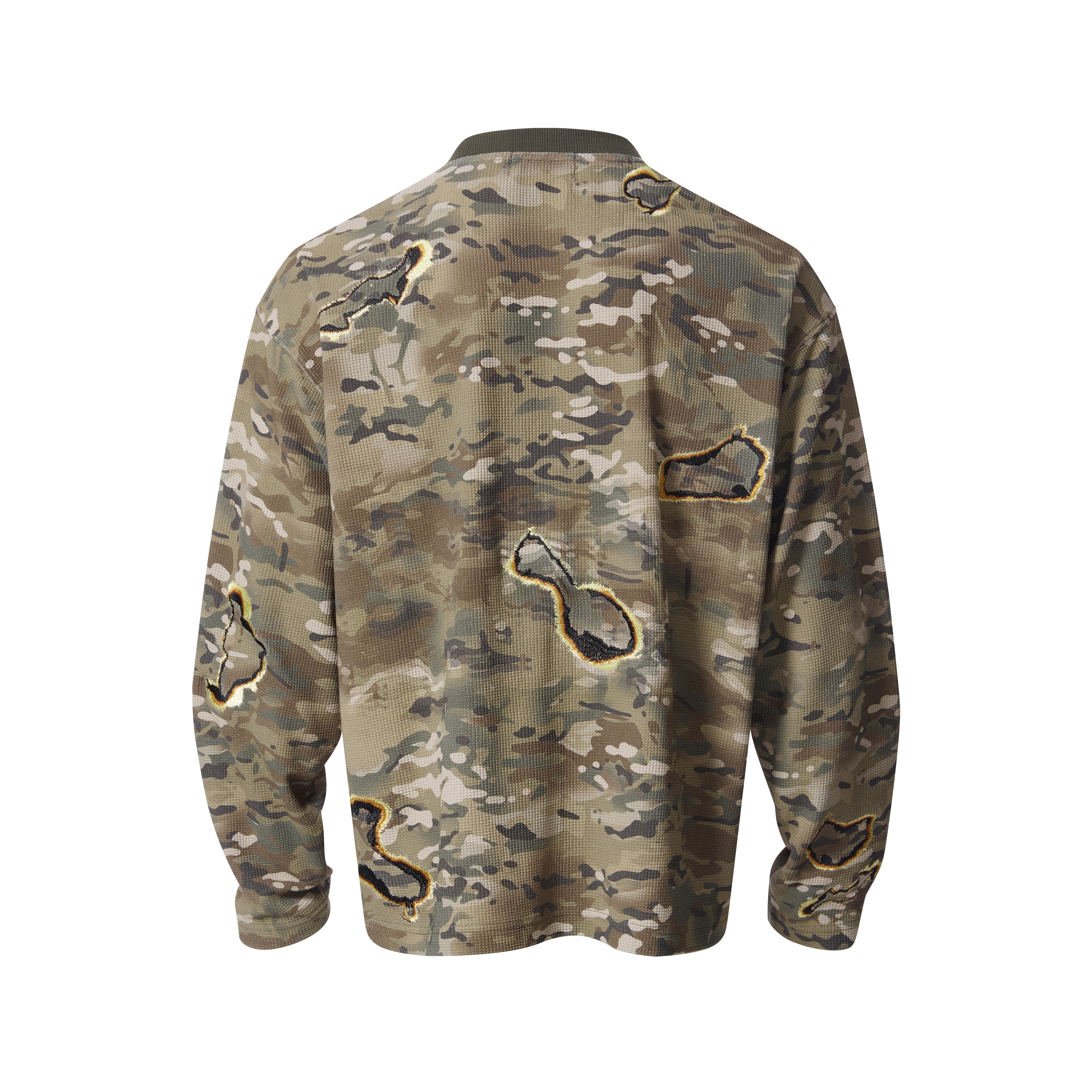 Burn Effect Camo Waffle Long Sleeve Tee