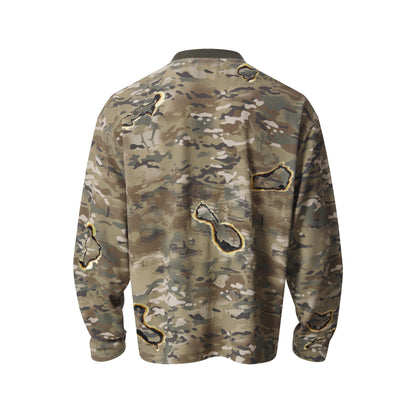 Burn Effect Camo Waffle Long Sleeve Tee
