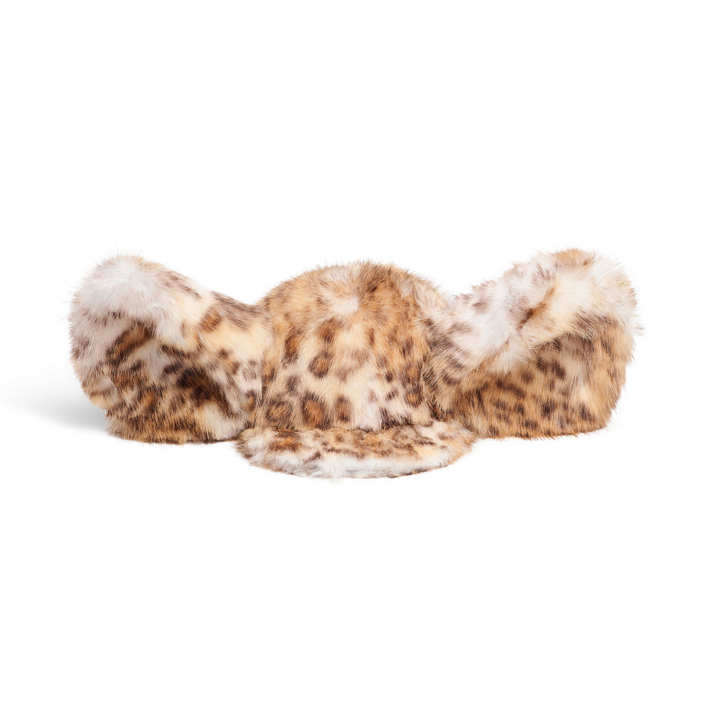 Fluffy Big Ear Snapback Cap - Leopard