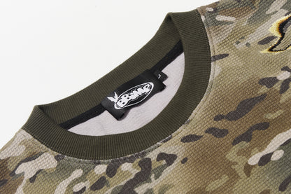 Burn Effect Camo Waffle Long Sleeve Tee