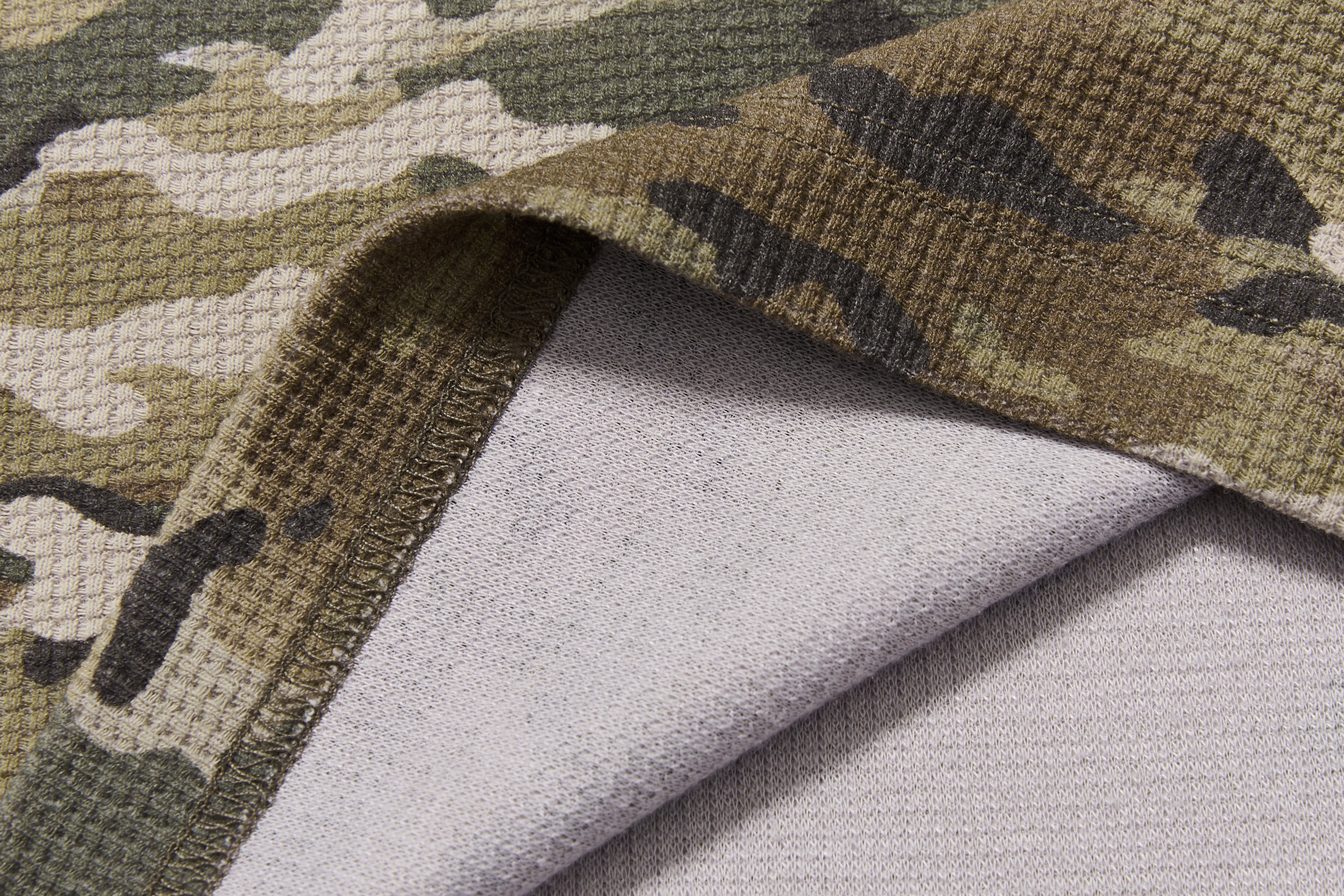 Burn Effect Camo Waffle Long Sleeve Tee