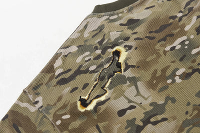 Burn Effect Camo Waffle Long Sleeve Tee
