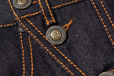 BBiMP Raw Denim Cargo Pants with Football Sequin Pattern - BBiMP